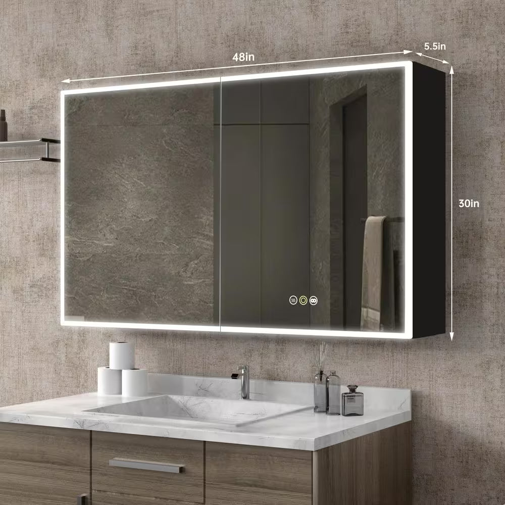 Tunuo LED Medicine Cabinet with Mirror – 48" × 30" Anti-Fog, Dimmable, Dual-Swing Doors