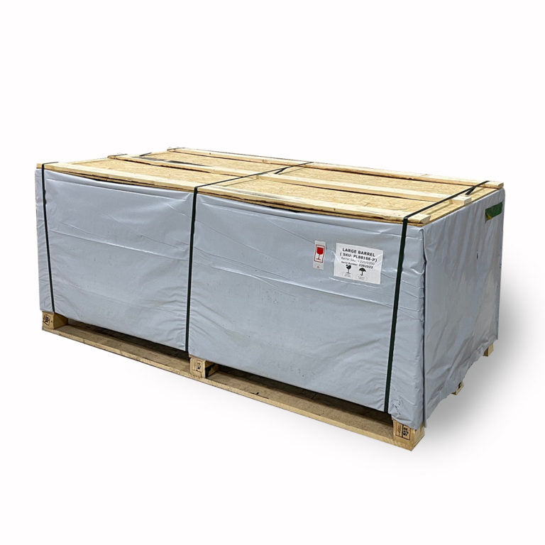 Crated SaunaLife EE6G sauna kit packaged on pallet for freight shipping
