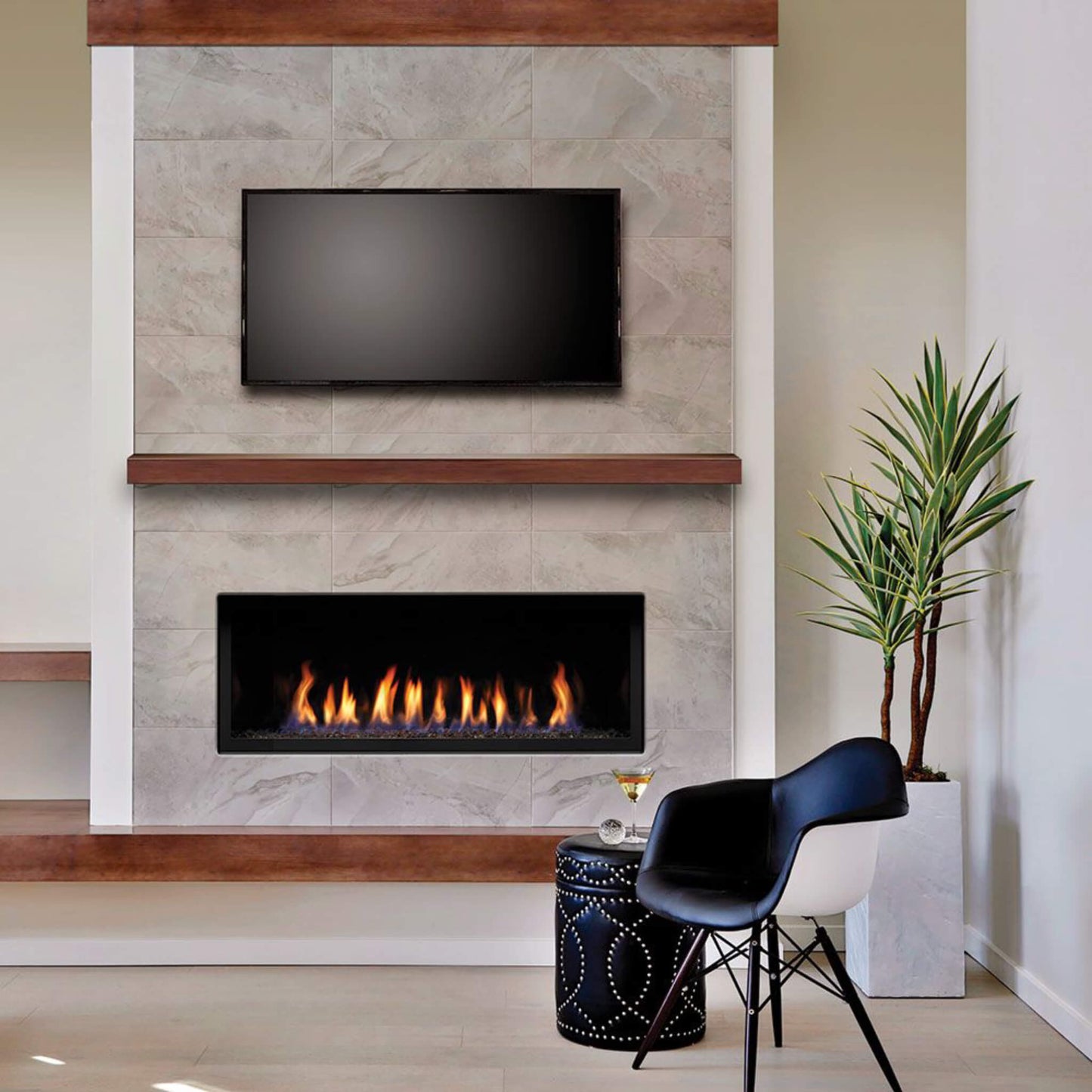 ZCVRB60 fireplace installed below wall-mounted TV in home office