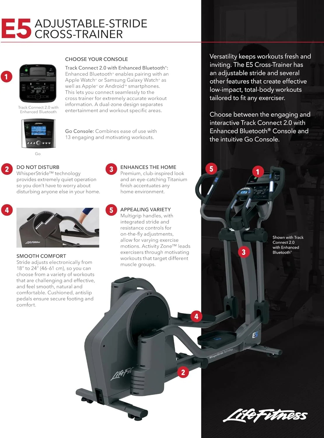 Life Fitness E5 Adjustable-Stride Elliptical Cross-Trainer with Go Console (WhisperStride Technology)