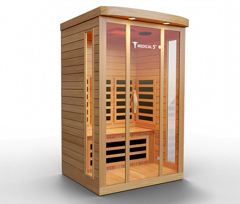 “Tempered glass door and window detail on Medical Saunas Medical 5 sauna”