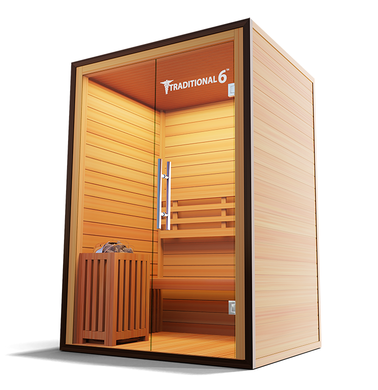 Medical Saunas Traditional 6 side view showing Canadian hemlock wood finish