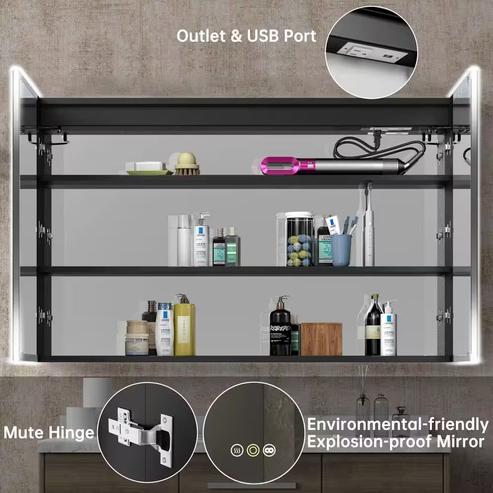 Tunuo LED Medicine Cabinet with Mirror – 48" × 30" Anti-Fog, Dimmable, Dual-Swing Doors