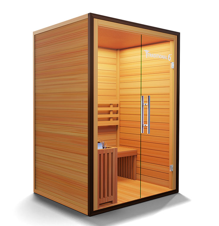 Medical Saunas Traditional 6 side view showing Canadian hemlock wood finish