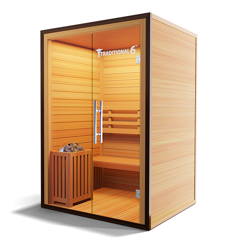 Medical Saunas Traditional 6 side view showing Canadian hemlock wood finish