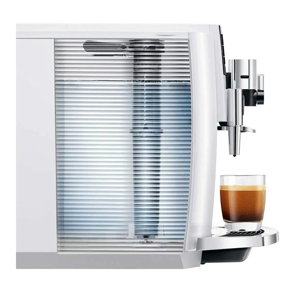 JURA E8 Automatic Espresso Machine + Glass Milk Container (Piano White) 
