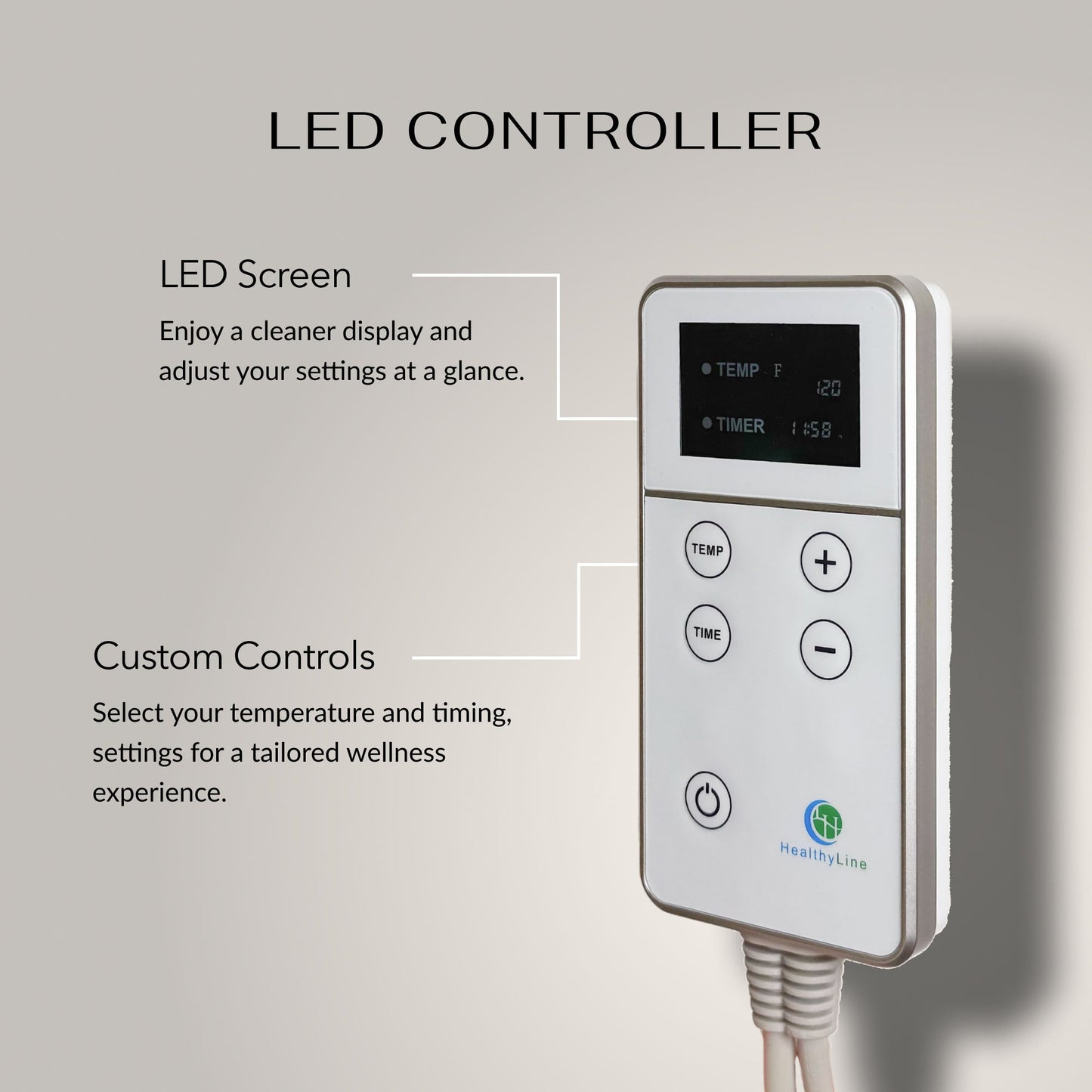 LED controller with digital display and control buttons on a gray background