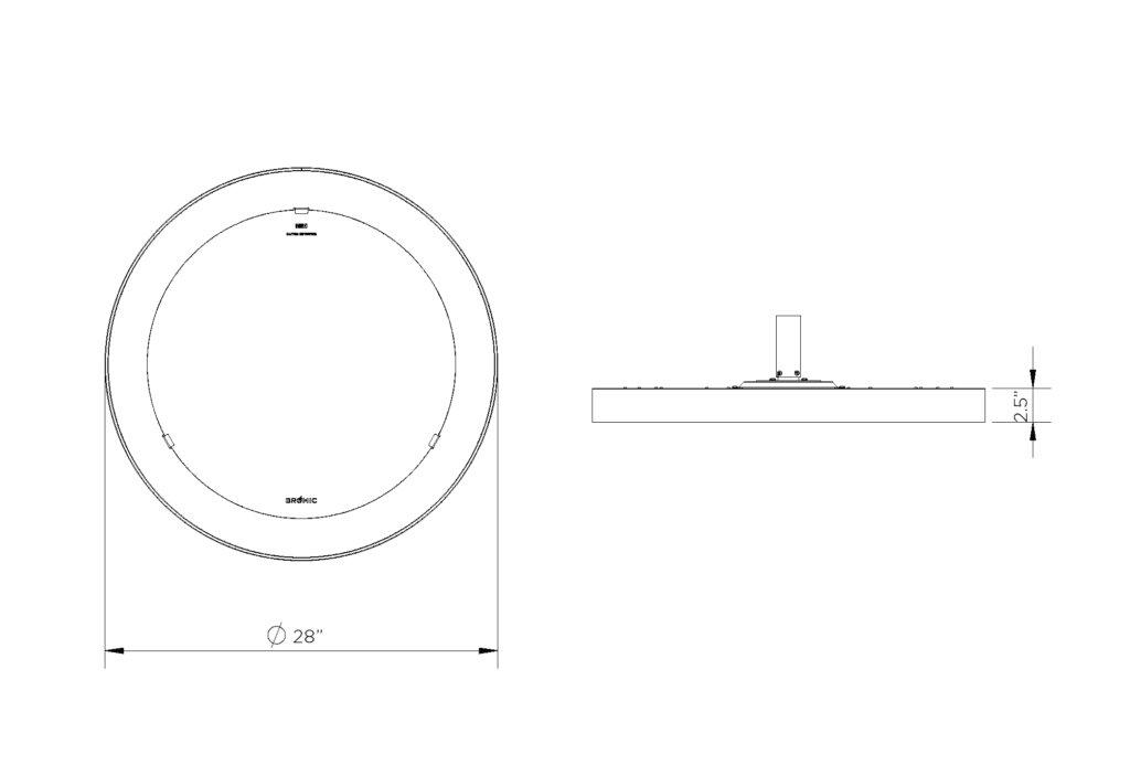 Technical drawing showing Eclipse heater top-view dimensions