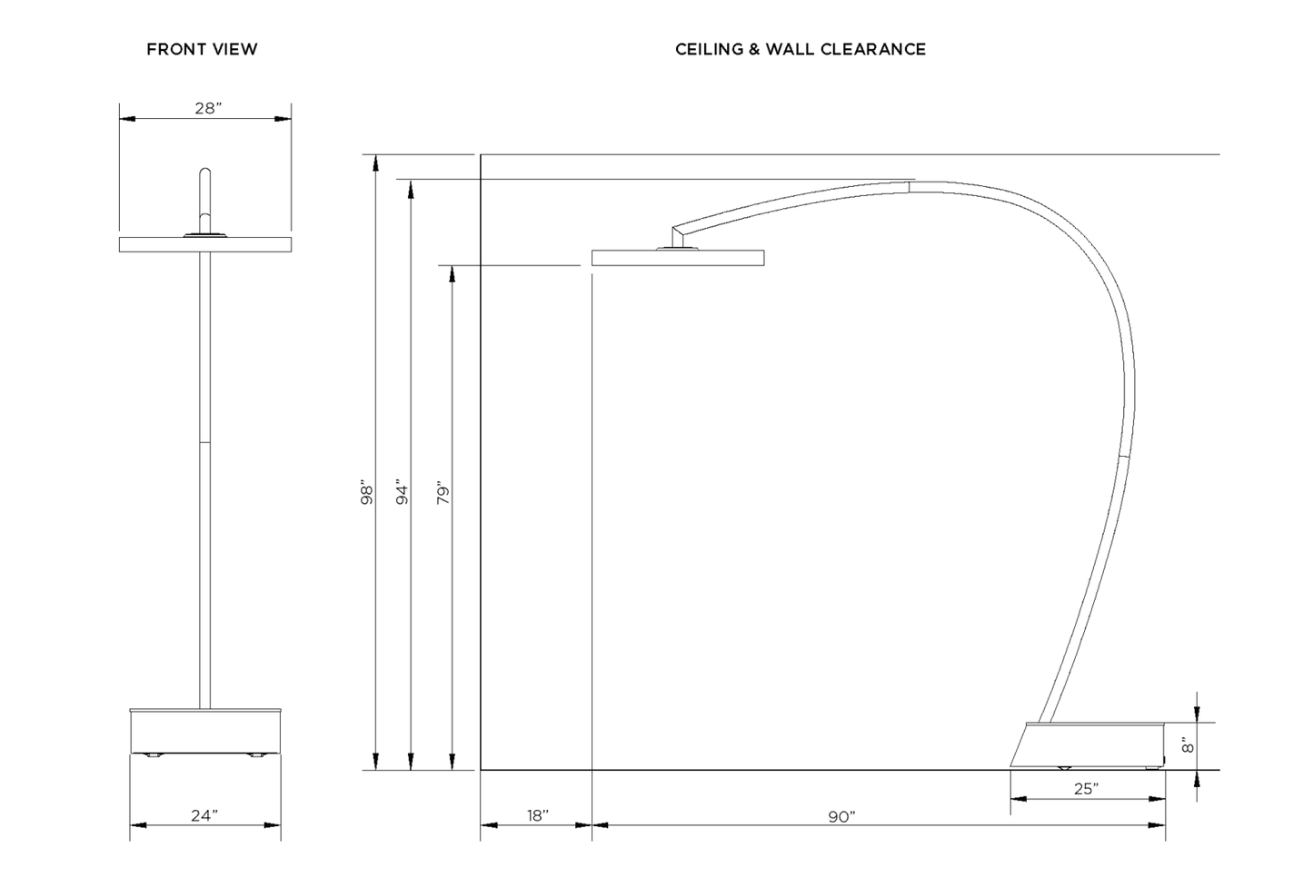 Side-view engineering drawing showing assembled height and footprint of the Eclipse heater