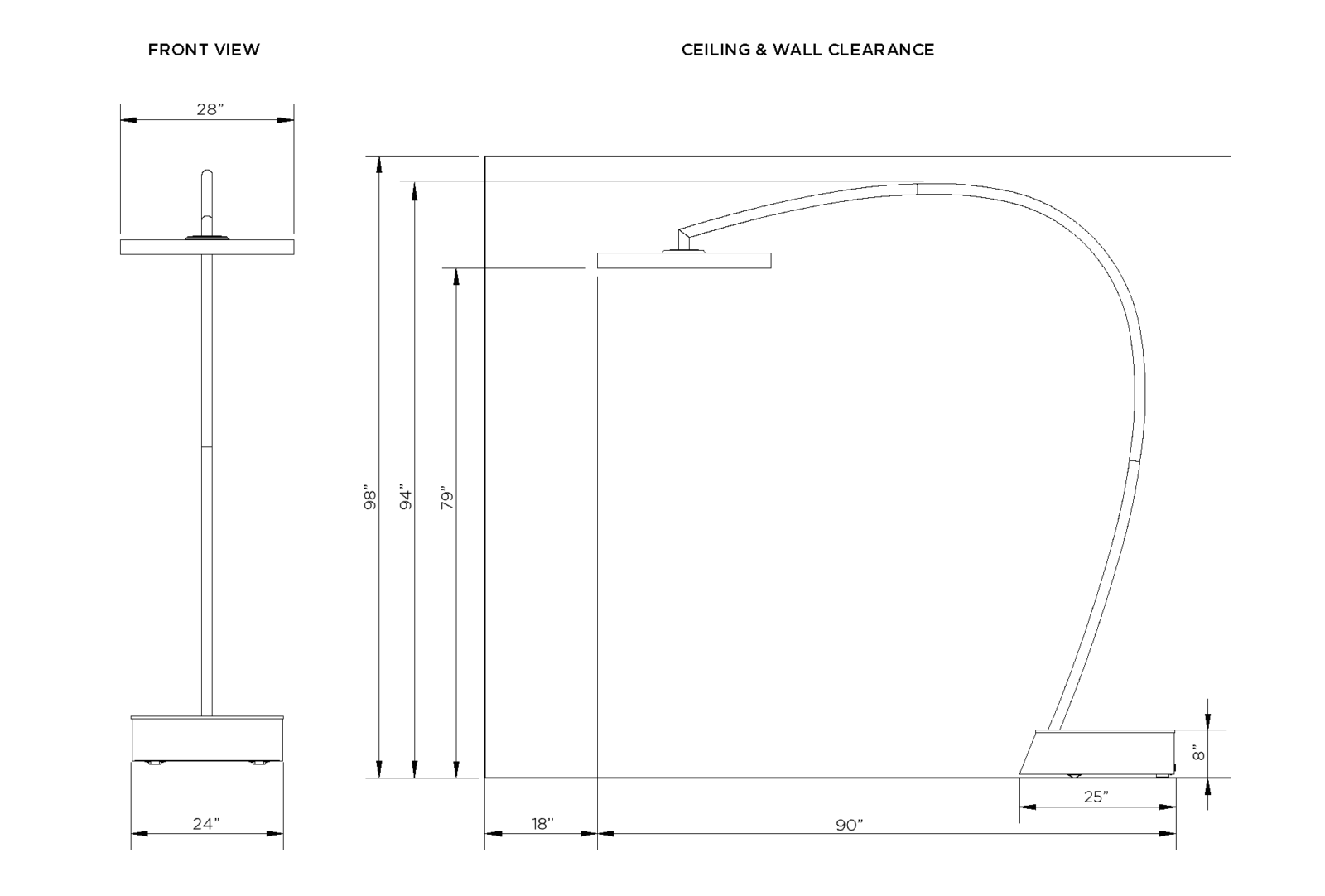 Side-view engineering drawing showing assembled height and footprint of the Eclipse heater