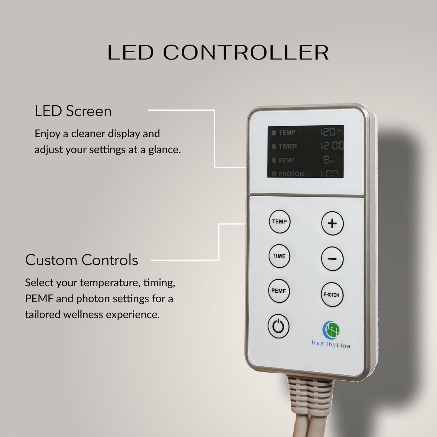 LED controller with digital display and control buttons on a gray background