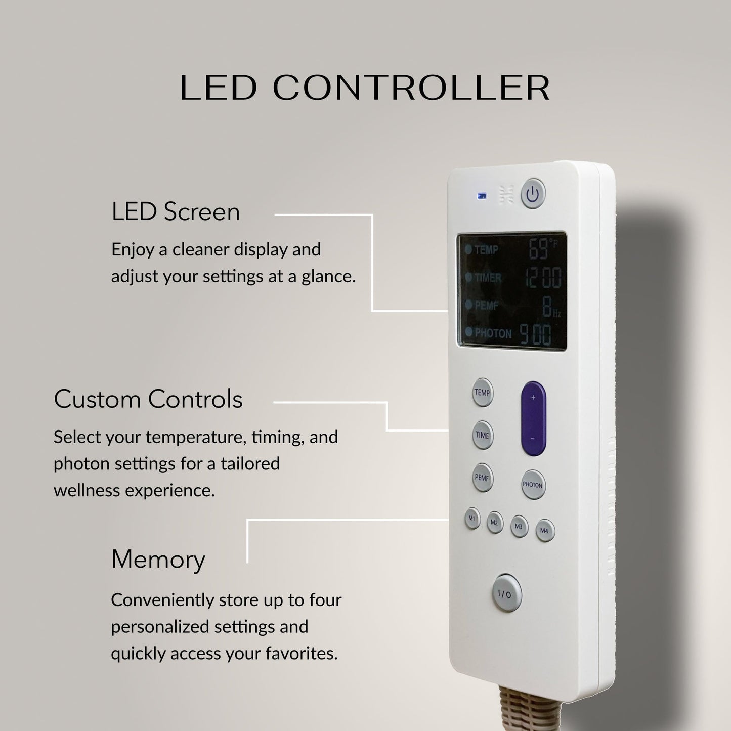 LED controller with digital display and control buttons on a gray background