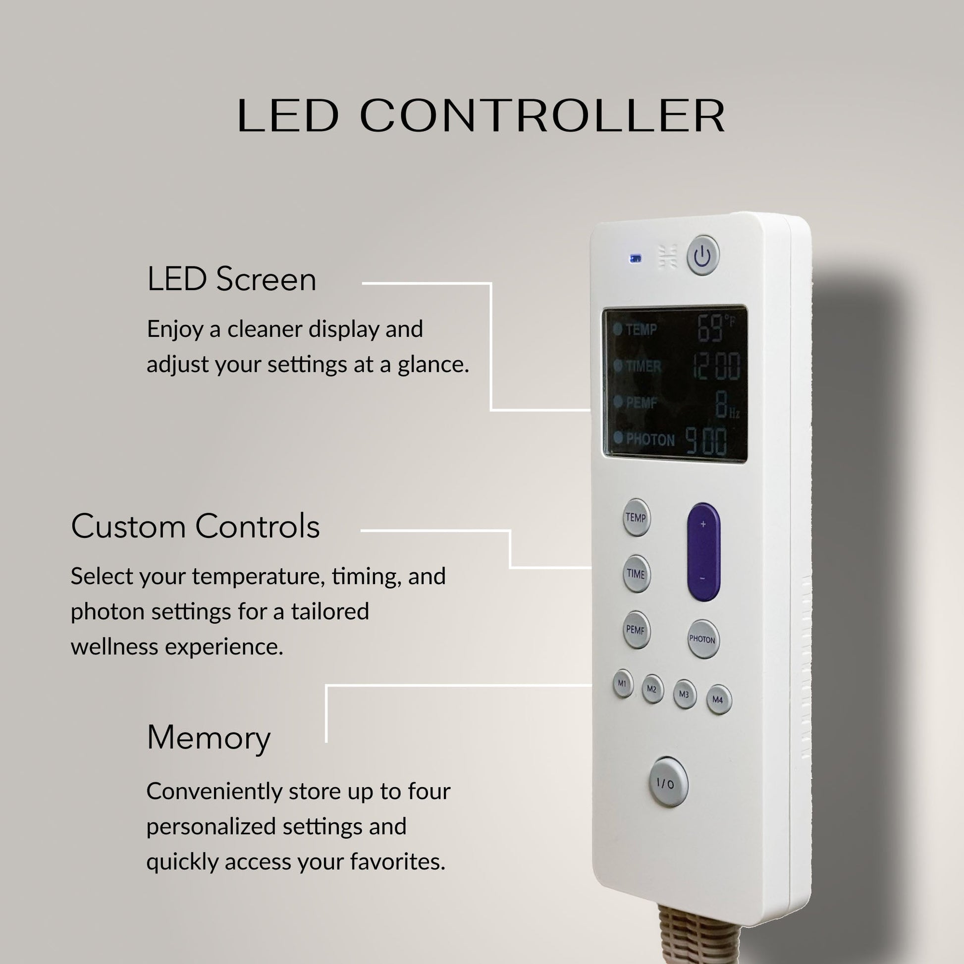 LED controller with digital display and control buttons on a gray background