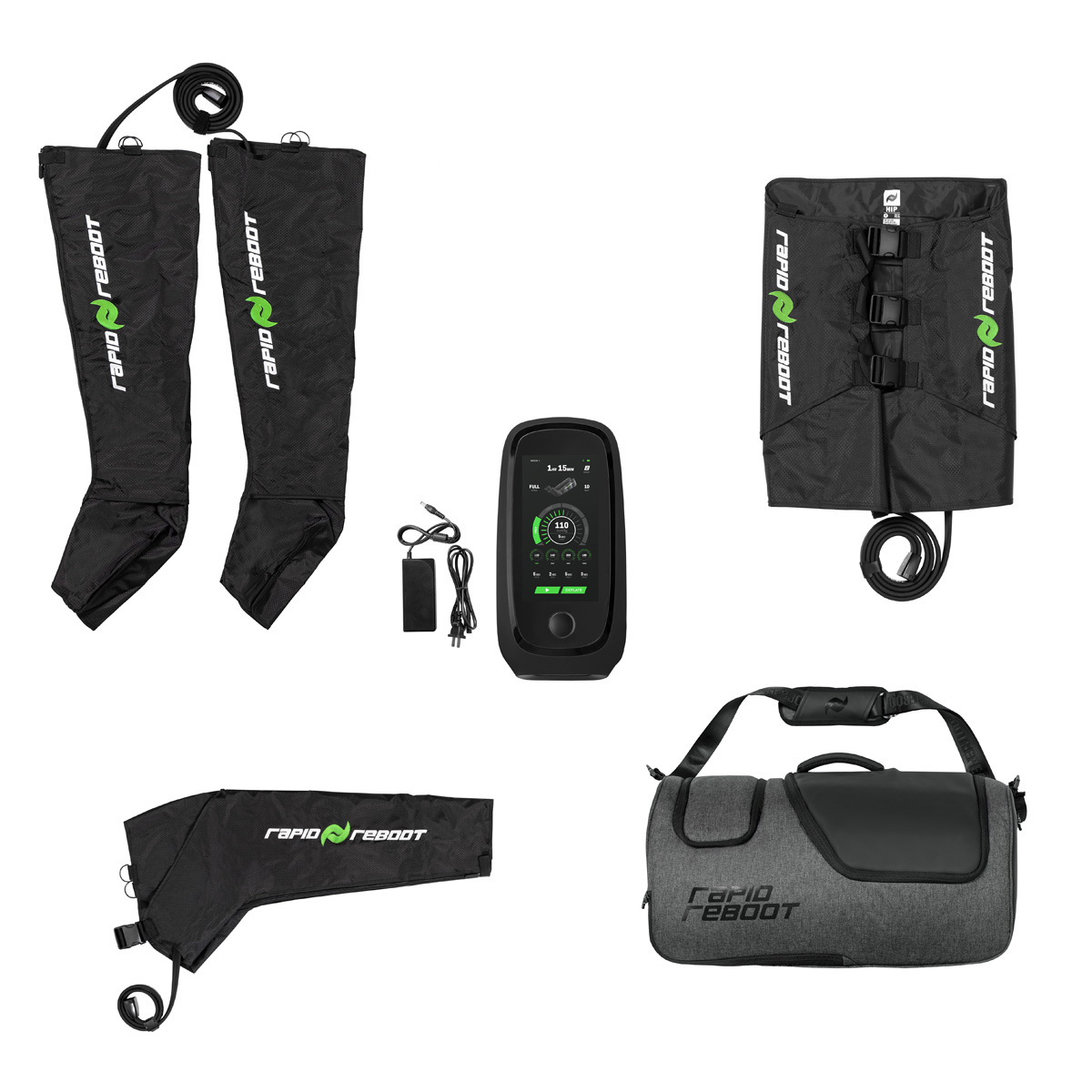 Rapid Reboot REGEN Complete Package with boots, hips, arms, control unit, and accessories.