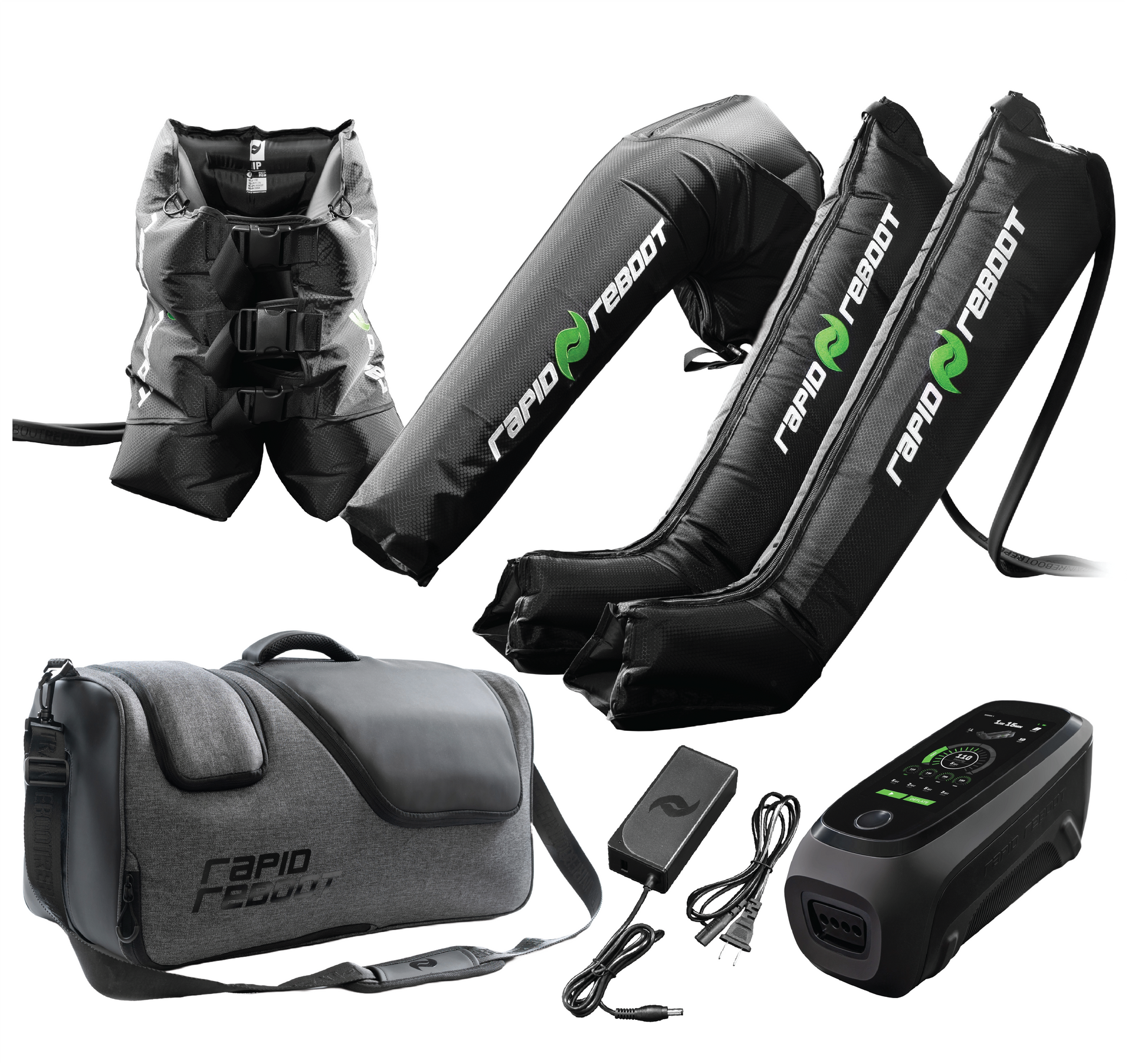 Rapid Reboot REGEN Complete Package with boots, hips, arms, control unit, and accessories.