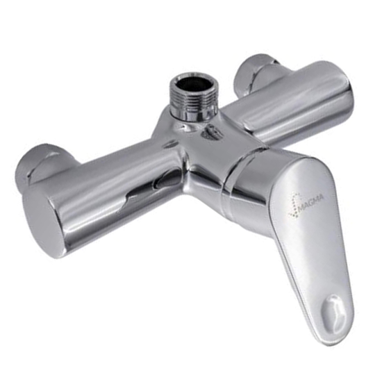 Chrome hot/cold water mixing valve and diverter for the SaunaLife Model R3 Barrel Shower.