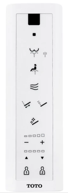 Close-up of TOTO WASHLET C5 wireless remote with illuminated touch controls