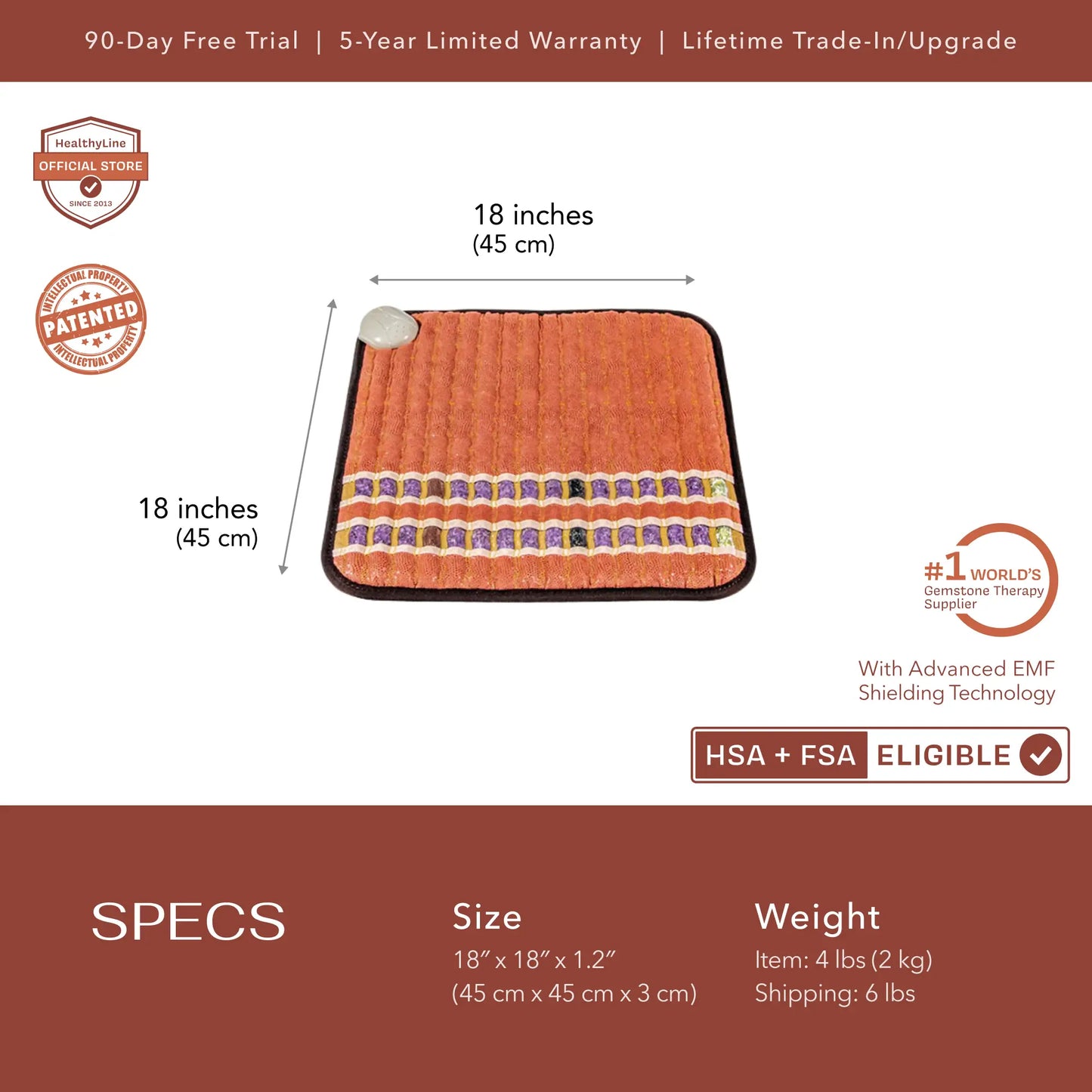 Square TAO Matrix mat dimensions, features, and specifications on a white background