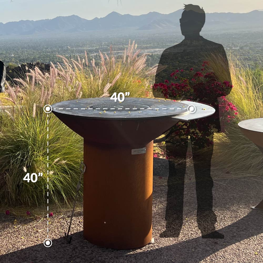 Arteflame Classic 40-inch grill with Round Base displayed outdoors