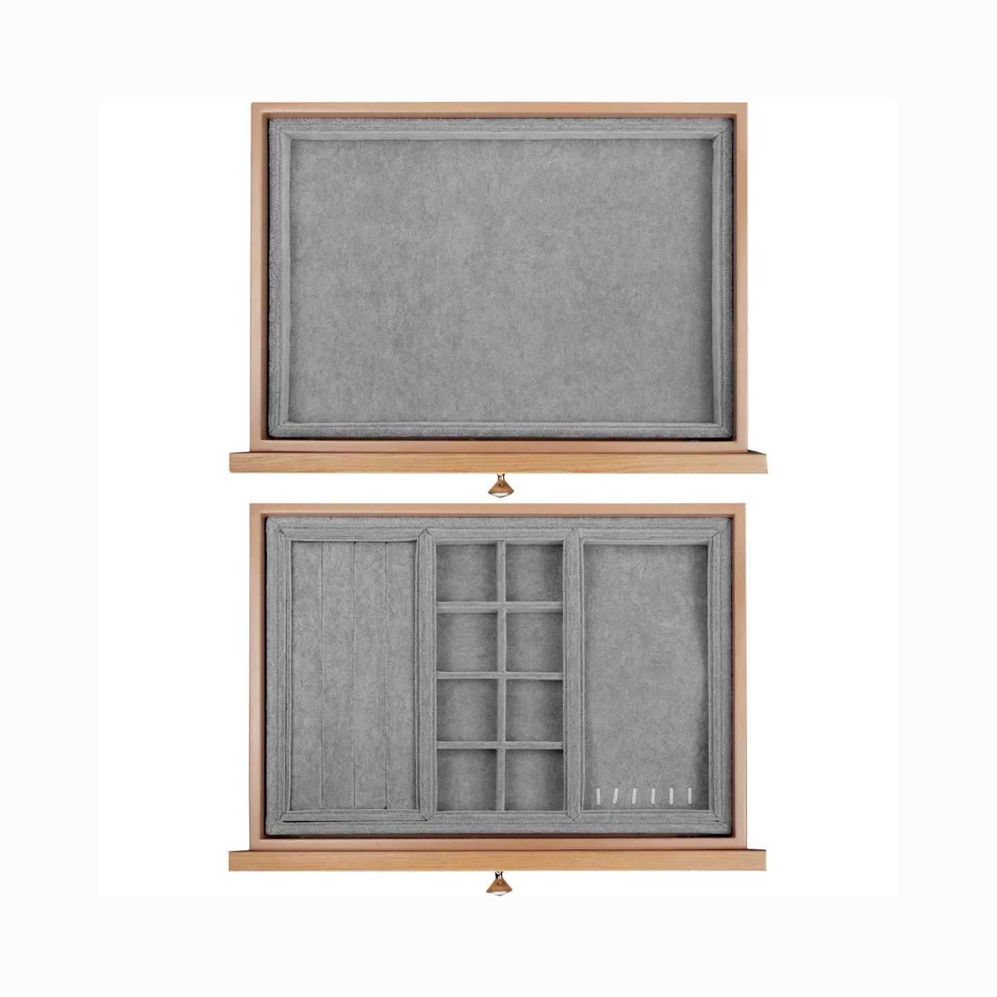 “Close-up of suede-lined jewelry drawer inside Barska AX13614 safe”