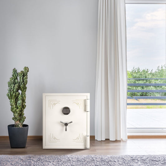 “Barska fireproof jewelry safe placed in a modern home ”