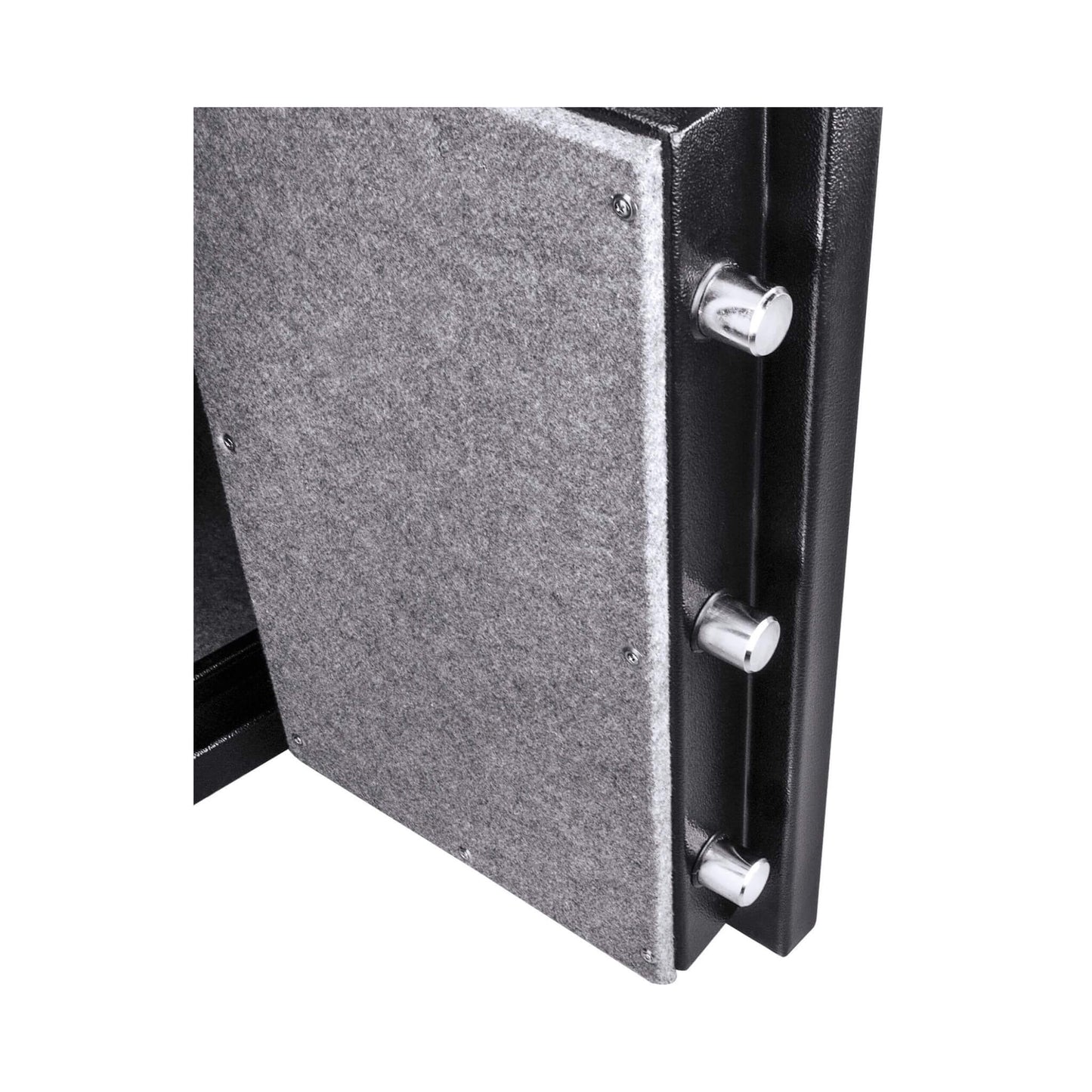 Close-up of Barska FireVault safe’s solid steel locking bolts and pry-resistant door design