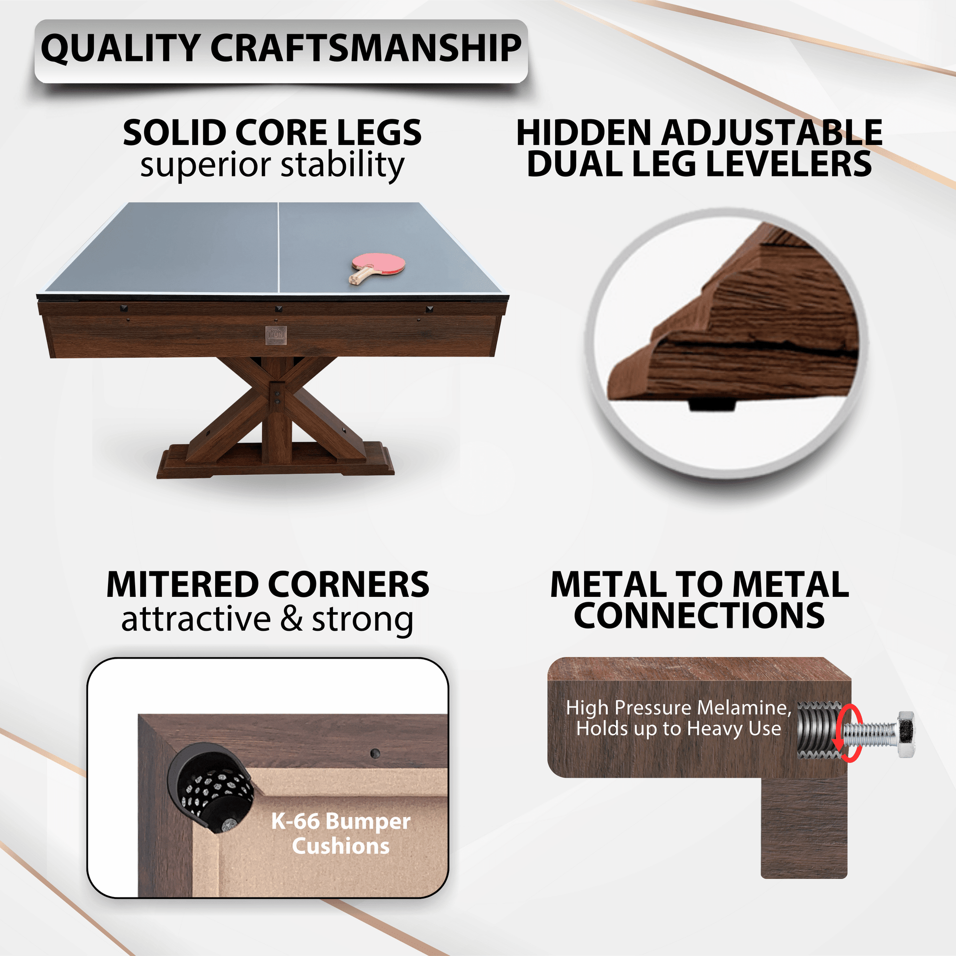 Freetime Fun The Rockford 7' Multi-Game Table with Benches – Farmhouse Dining / Pool & Table Tennis Combo