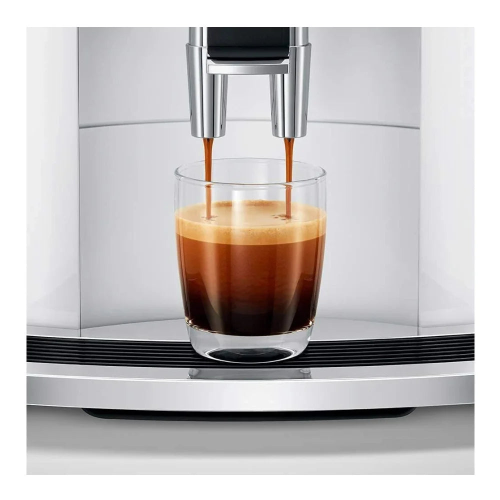 JURA E8 Automatic Espresso Machine + Glass Milk Container (Piano White) 