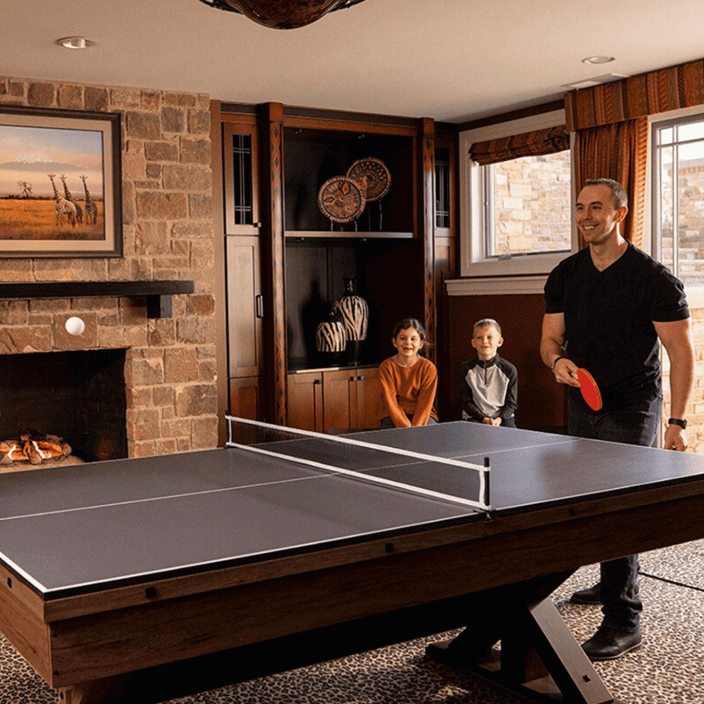Freetime Fun The Rockford 7' Multi-Game Table with Benches – Farmhouse Dining / Pool & Table Tennis Combo