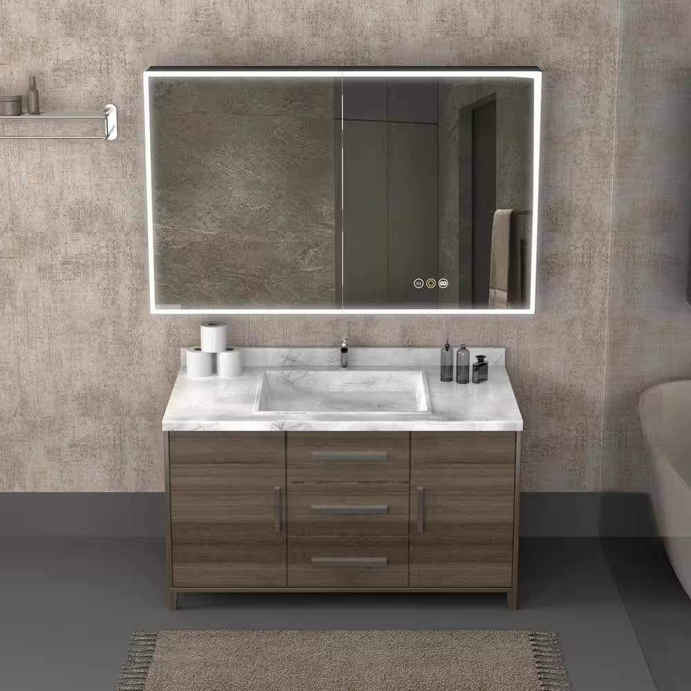 Tunuo LED Medicine Cabinet with Mirror – 48" × 30" Anti-Fog, Dimmable, Dual-Swing Doors