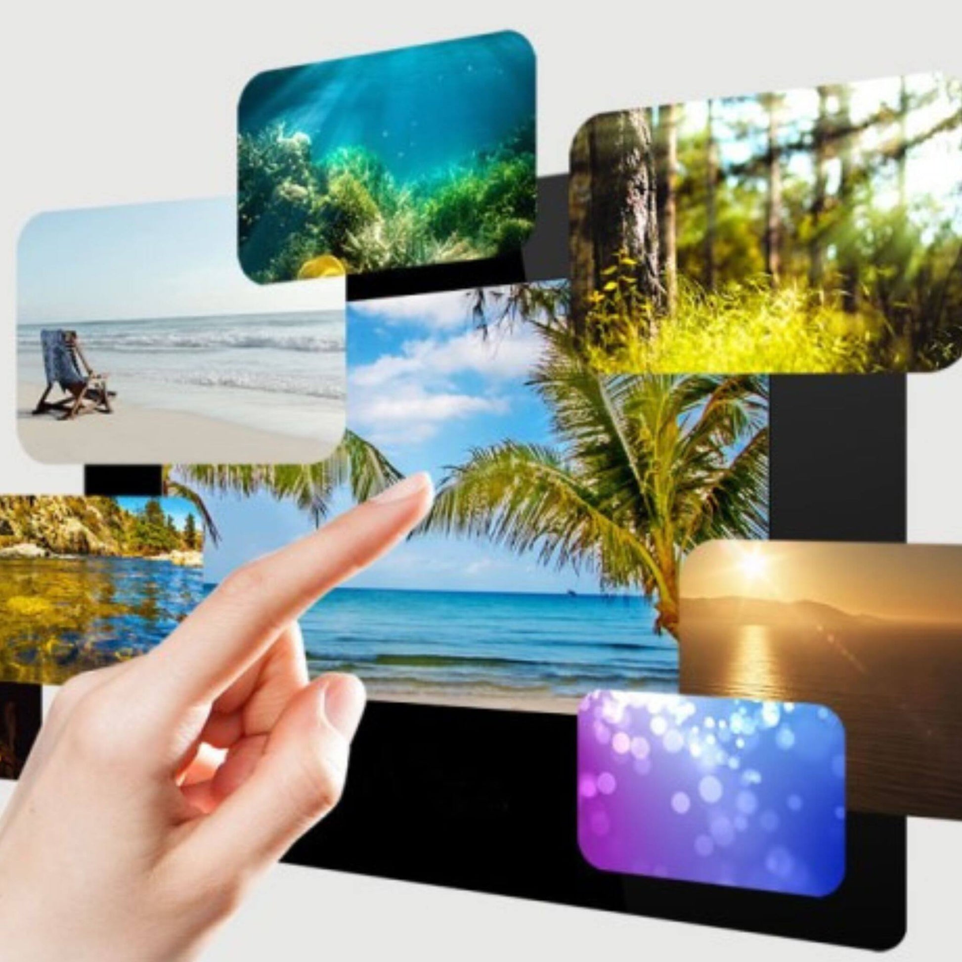 A hand selecting streaming and smart control apps on the ThermaSol ThermaTouch smart shower interface.