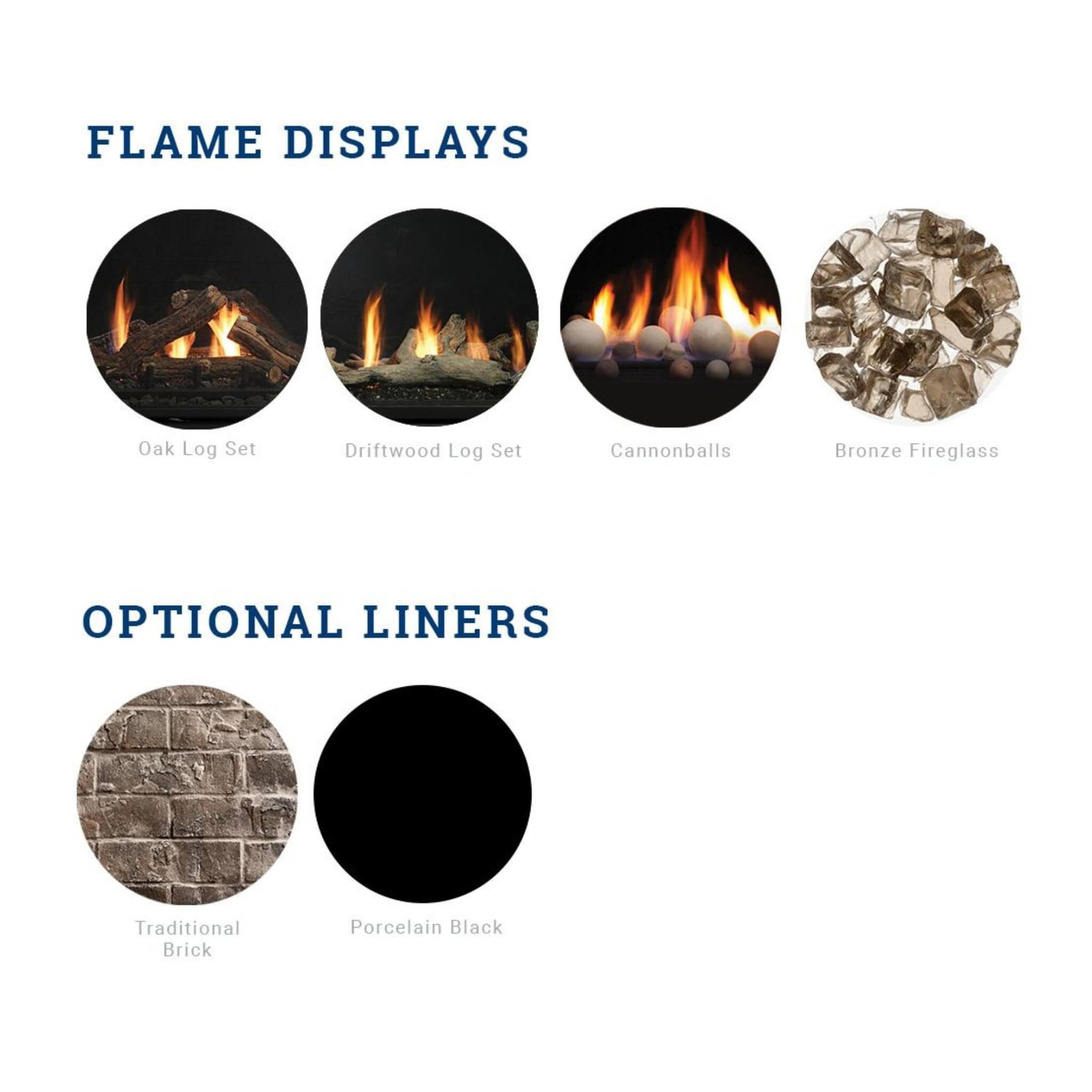 Kingsman MCVP42 flame display and liner options chart