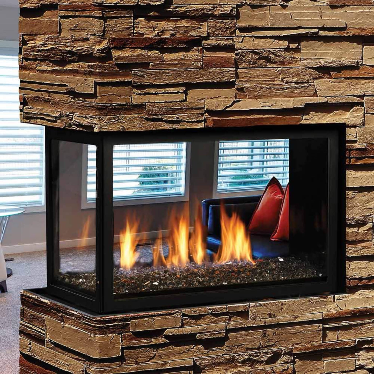Kingsman MCVP42 peninsula direct vent fireplace with stone surround