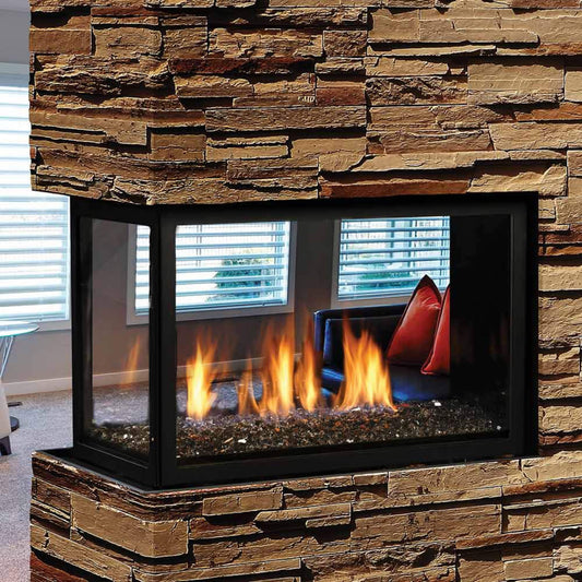 Kingsman MCVP42 peninsula direct vent fireplace with stone surround