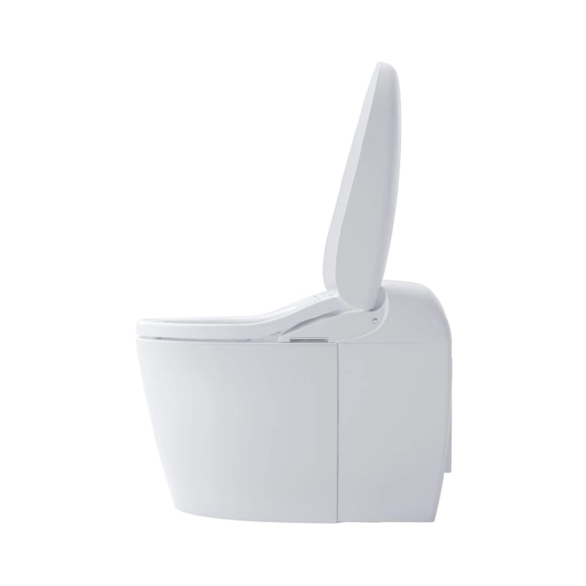 Side profile view of TOTO Neorest RS toilet with seat open