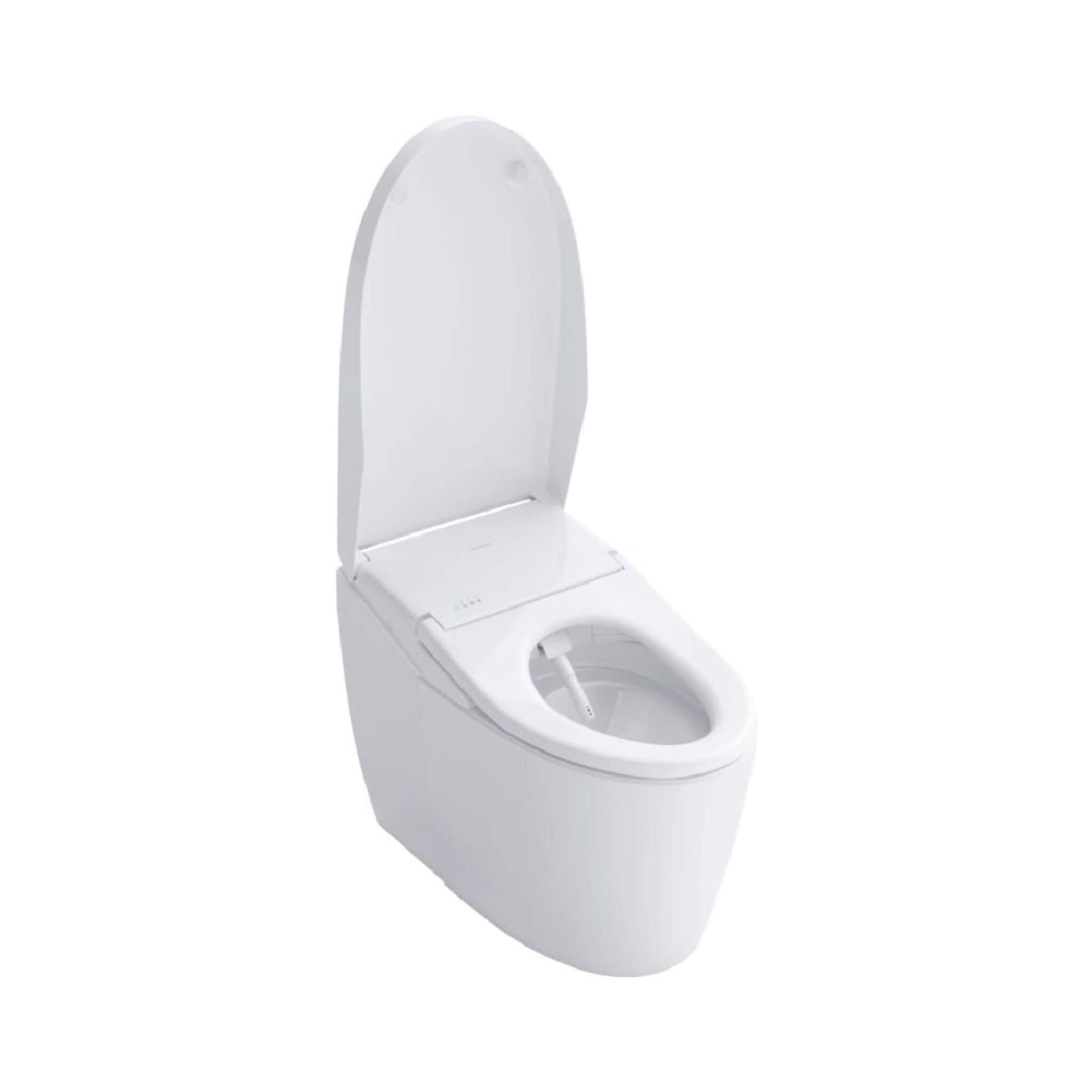 “TOTO Neorest AS with lid open, showing elongated seat and interior bowl.”