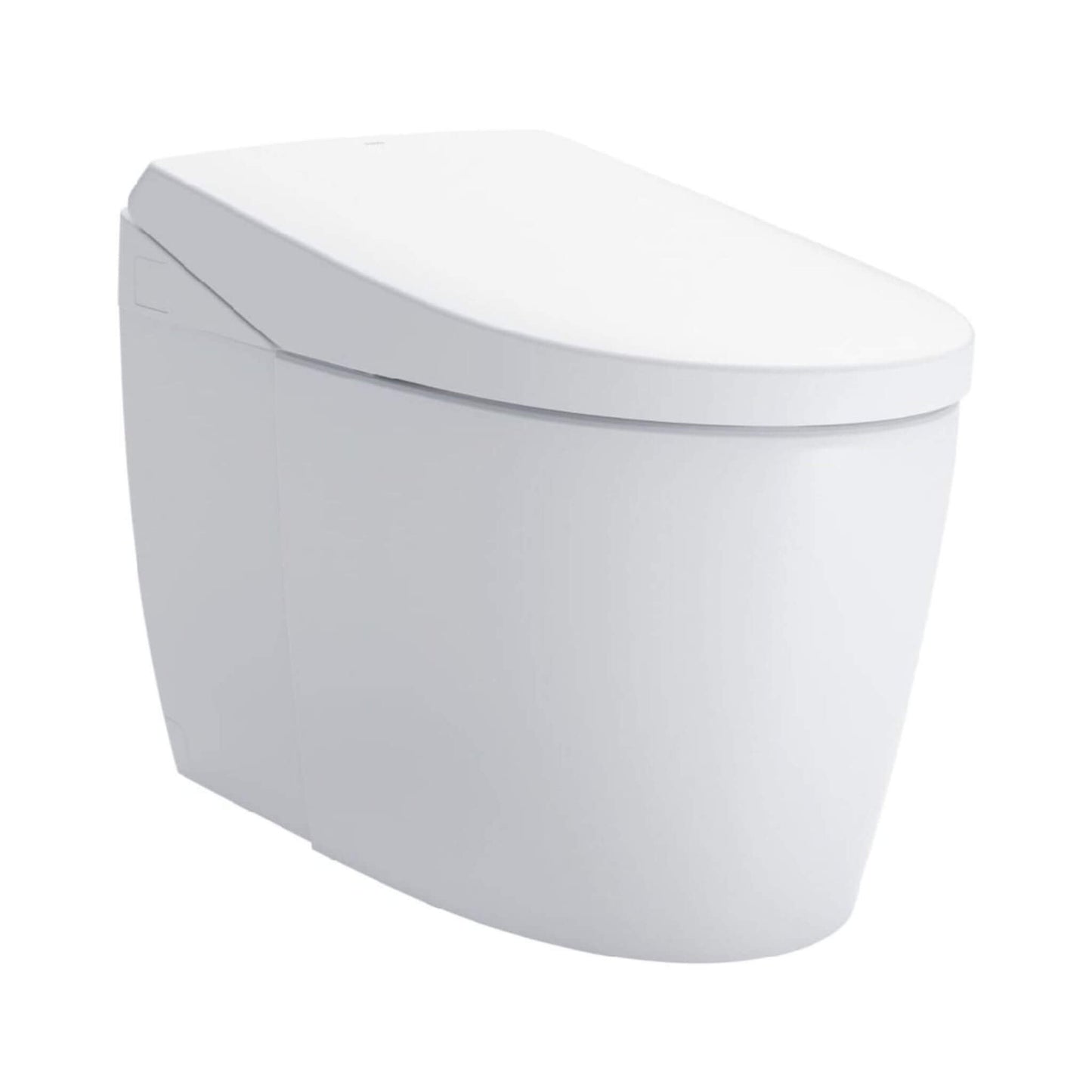 “Side angle of TOTO Neorest AS showing skirted base and smooth lines.”