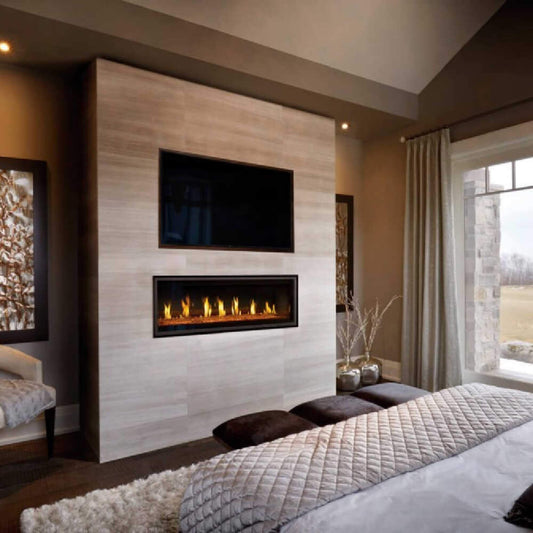 Napoleon Vector 50 linear gas fireplace installed in modern living room — single sided direct vent