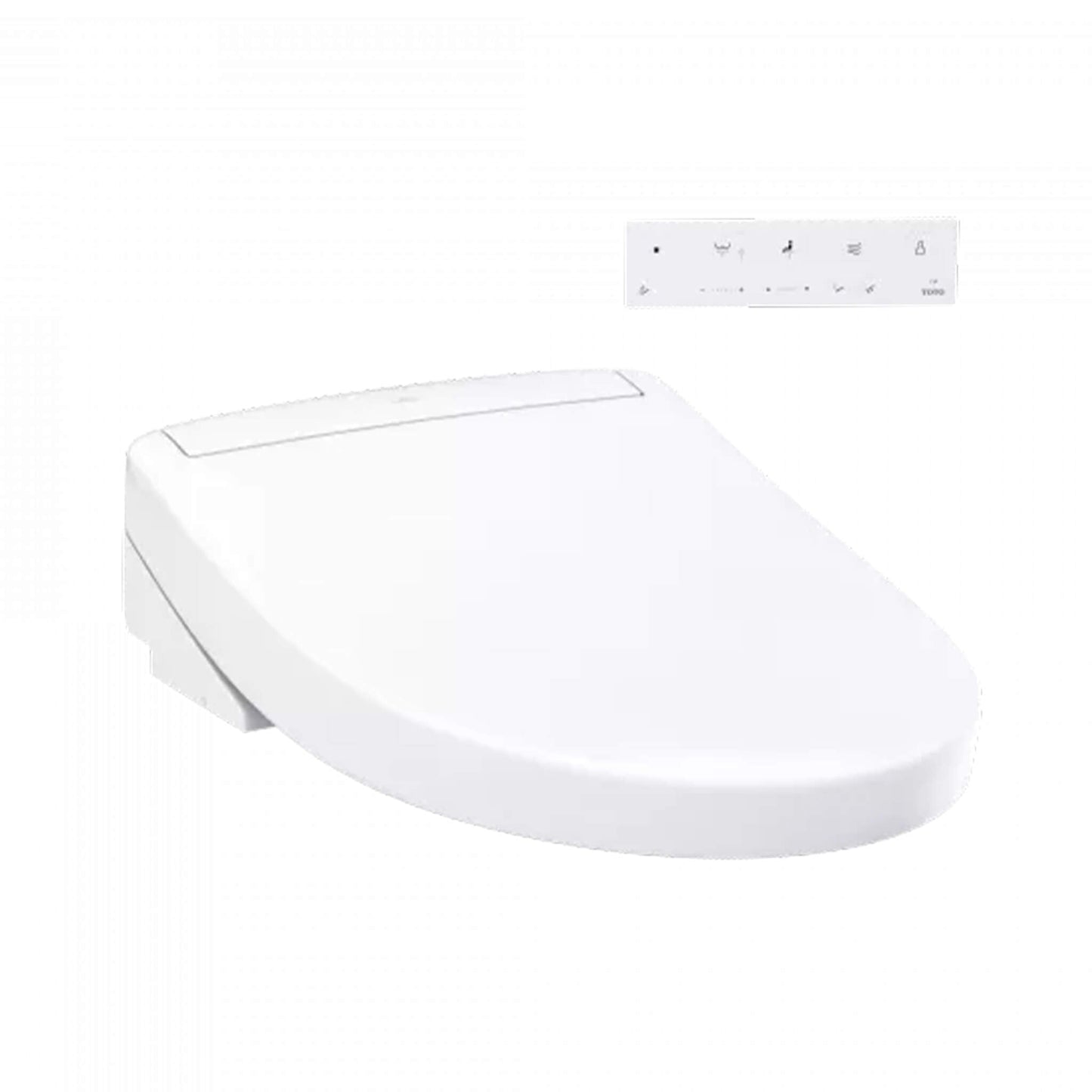 Angled top-down view of TOTO WASHLET S5 seat and lid with minimalist white finish