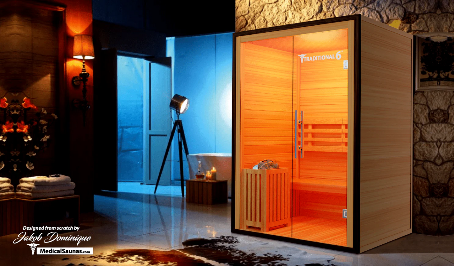 Medical Saunas Traditional 6 Steam Sauna – 2-Person Indoor Canadian Hemlock