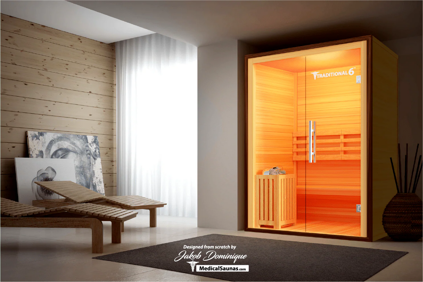 Medical Saunas Traditional 6 Steam Sauna – 2-Person Indoor Canadian Hemlock