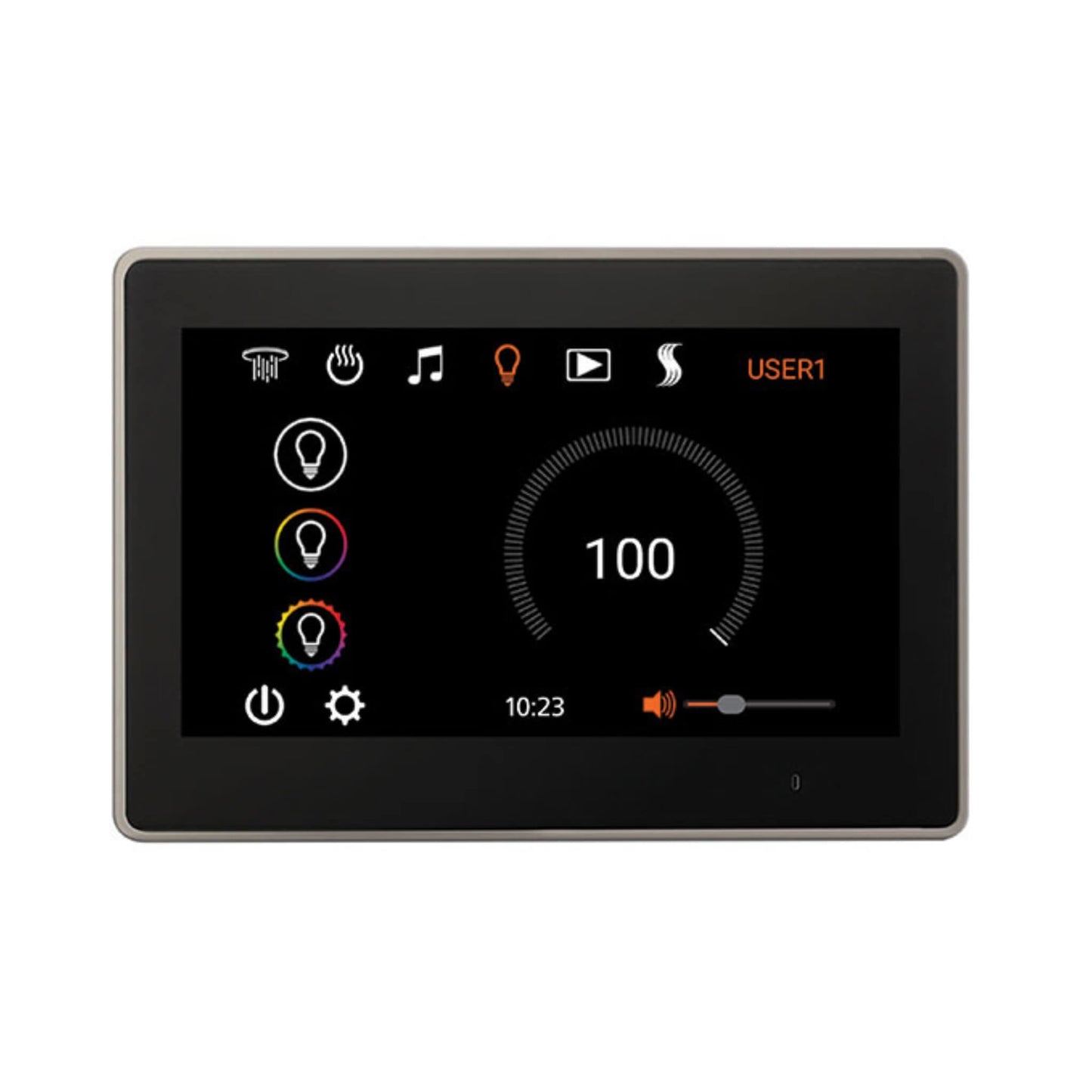 “ThermaSol ThermaTouch 10-inch controller showing Tranquility scene options with visuals and sound therapy.”