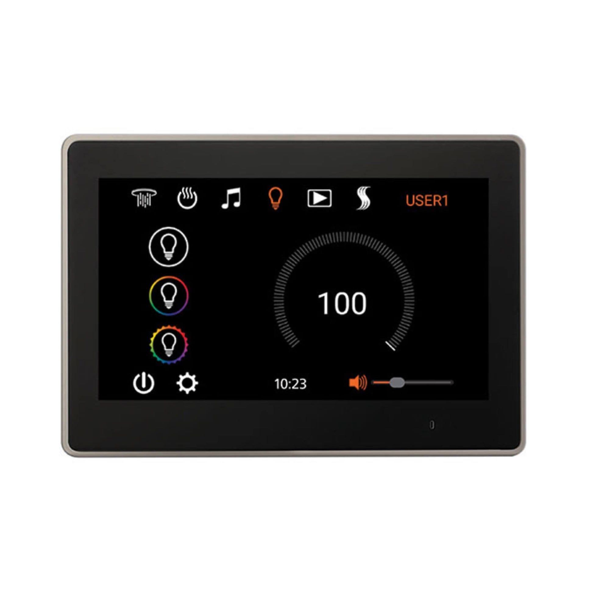 “ThermaSol ThermaTouch 10-inch controller showing Tranquility scene options with visuals and sound therapy.”