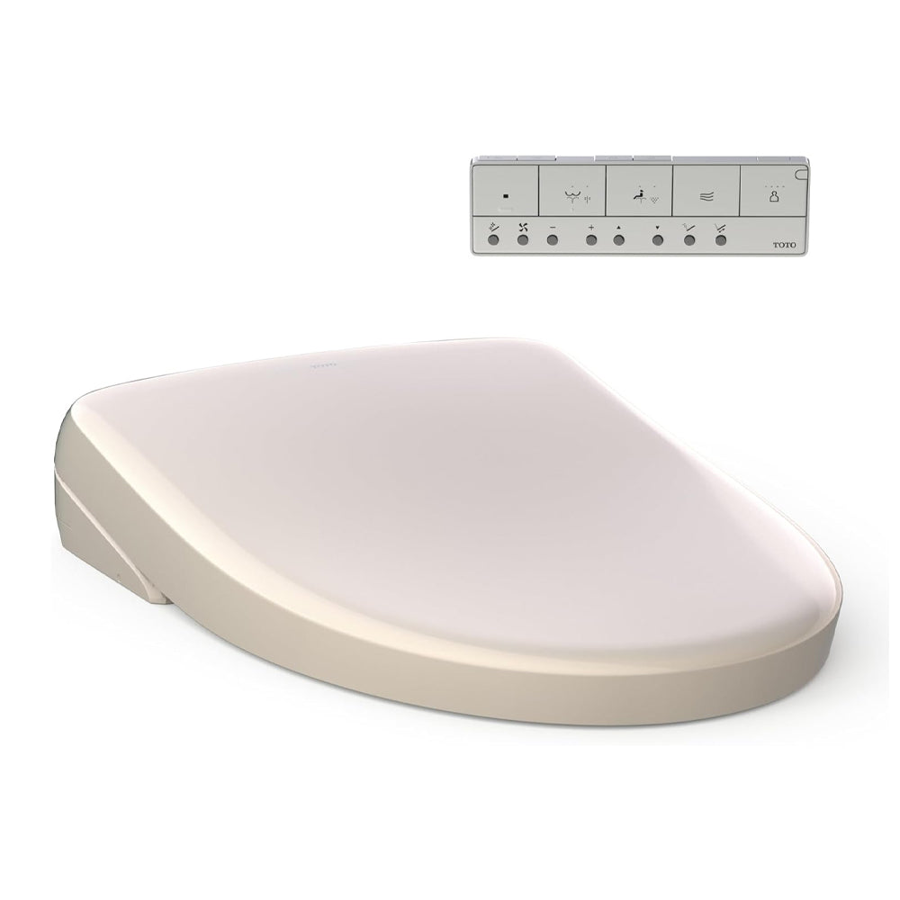 Angled profile view of TOTO WASHLET S7 contemporary lid on toilet